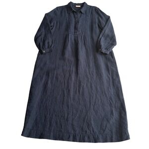 Poetry 100% Linen Button Bib Detail Sashiko Texture Indigo Blue Maxi Dress US 12
